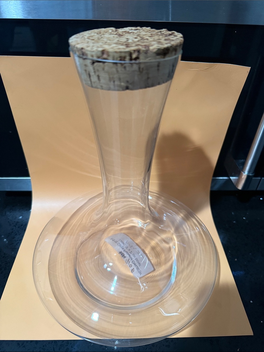 Crate&Barrel Clear Glass Decanter with Cork Stopper - 9”x11”